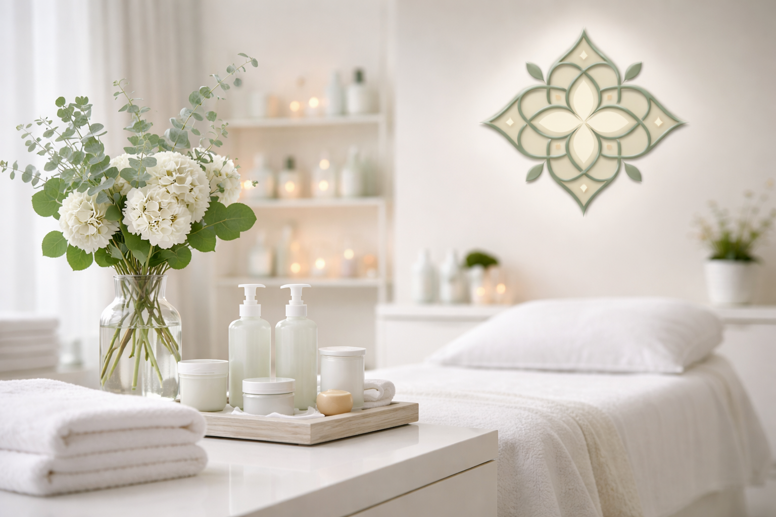 Illustration of a person gently touching their face, surrounded by soft, flowing lines that evoke a sense of calm and care.